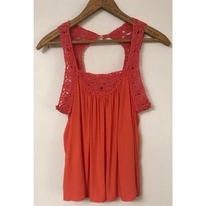 Coral Tank Top with Crochet Detailed Straps